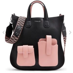 Thale Blanc GISELE MEDIUM TOTE: DESIGNER TOTE BAG IN PINK & BLACK LEATHER